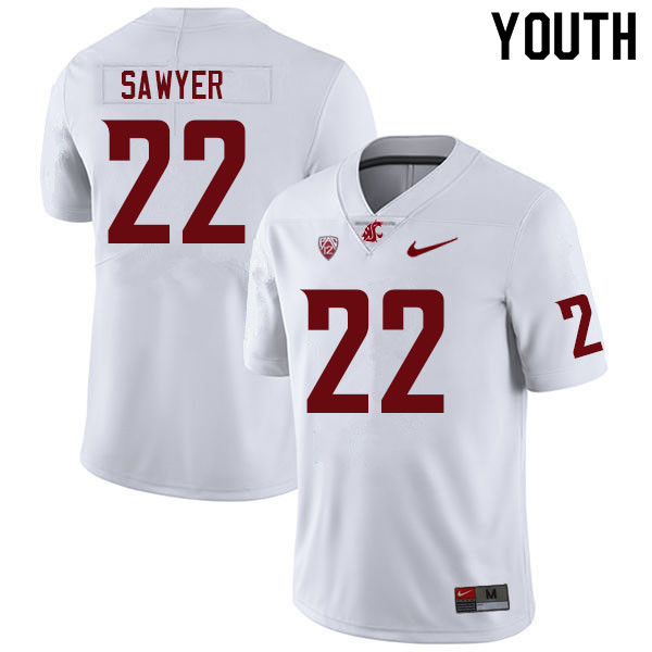 Youth #22 Jaxon Sawyer Washington State Cougars College Football Jerseys Sale-White